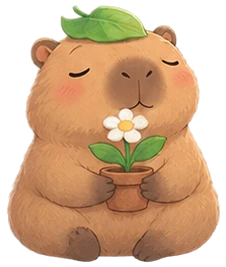 Cappy holding a small flower, symbolising care for your privacy.