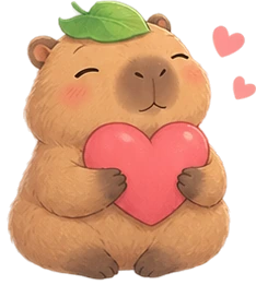 Cappy hugging a pink heart, showing gentle encouragement.