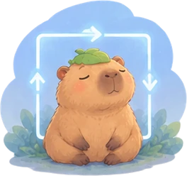 Illustration of Cappy inside a glowing square for Box Breathing.